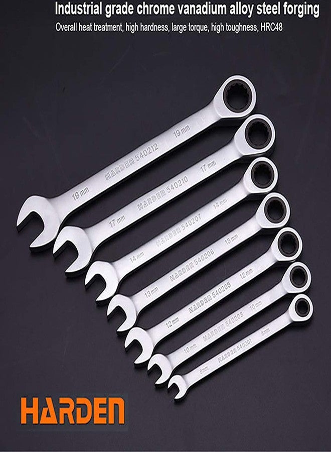 Harden 7 Pieces (8, 10, 12, 13, 14, 17, 19mm Sizes) Fixed Combination Gear Spanner Set with 72 Tooth Ratchet Head - 540117 - Image 4